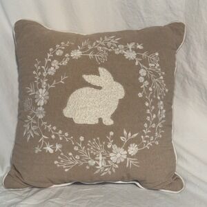Kirkton House Easter Pillow Beige White Embroidered Bunny &‎ Cross Throw